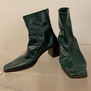 L'Intervalle Emerald Green Square Toe Ankle Boots